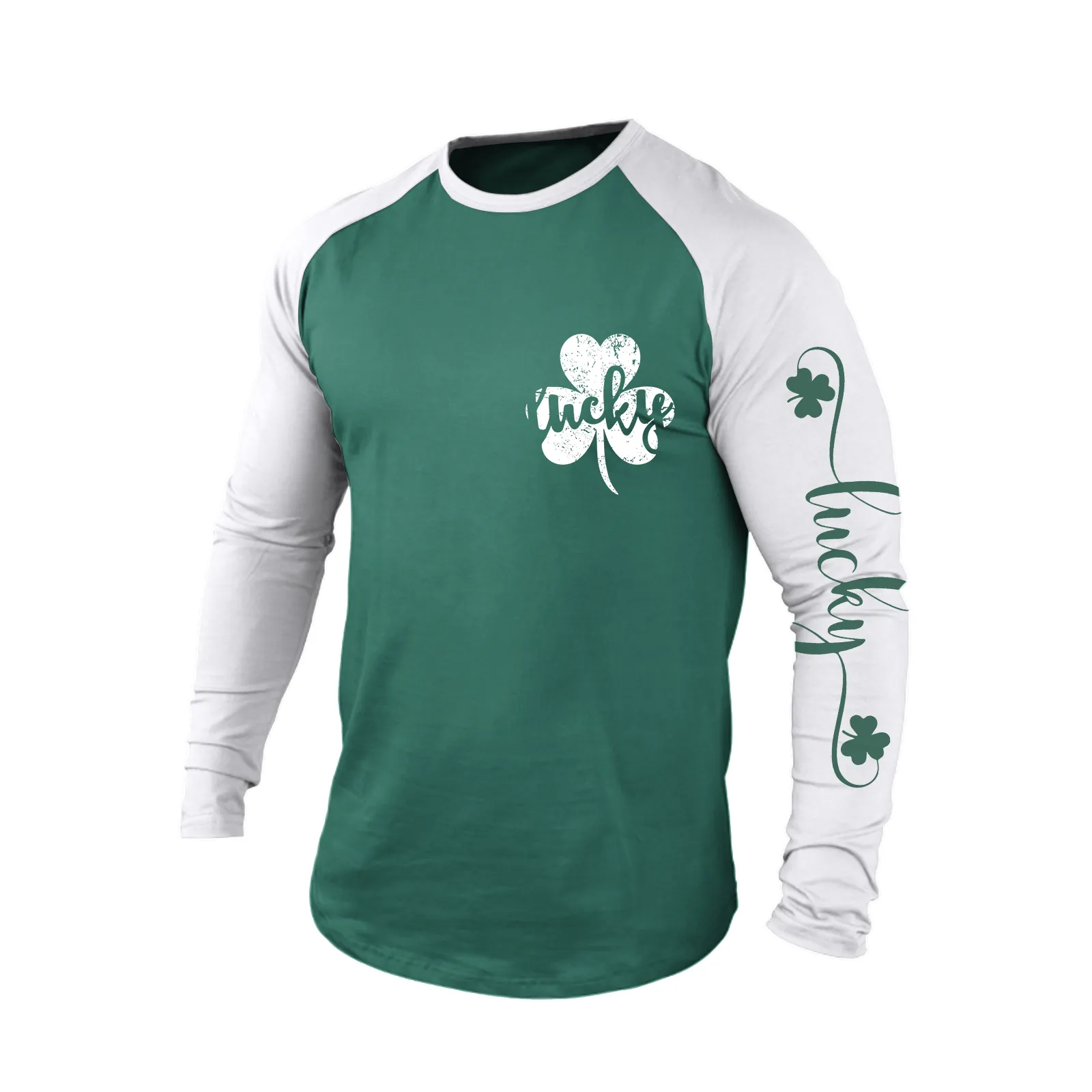 LUCKY SHAMROCK 100% COTTON RAGLAN GRAPHIC LONG SLEEVE T-SHIRT