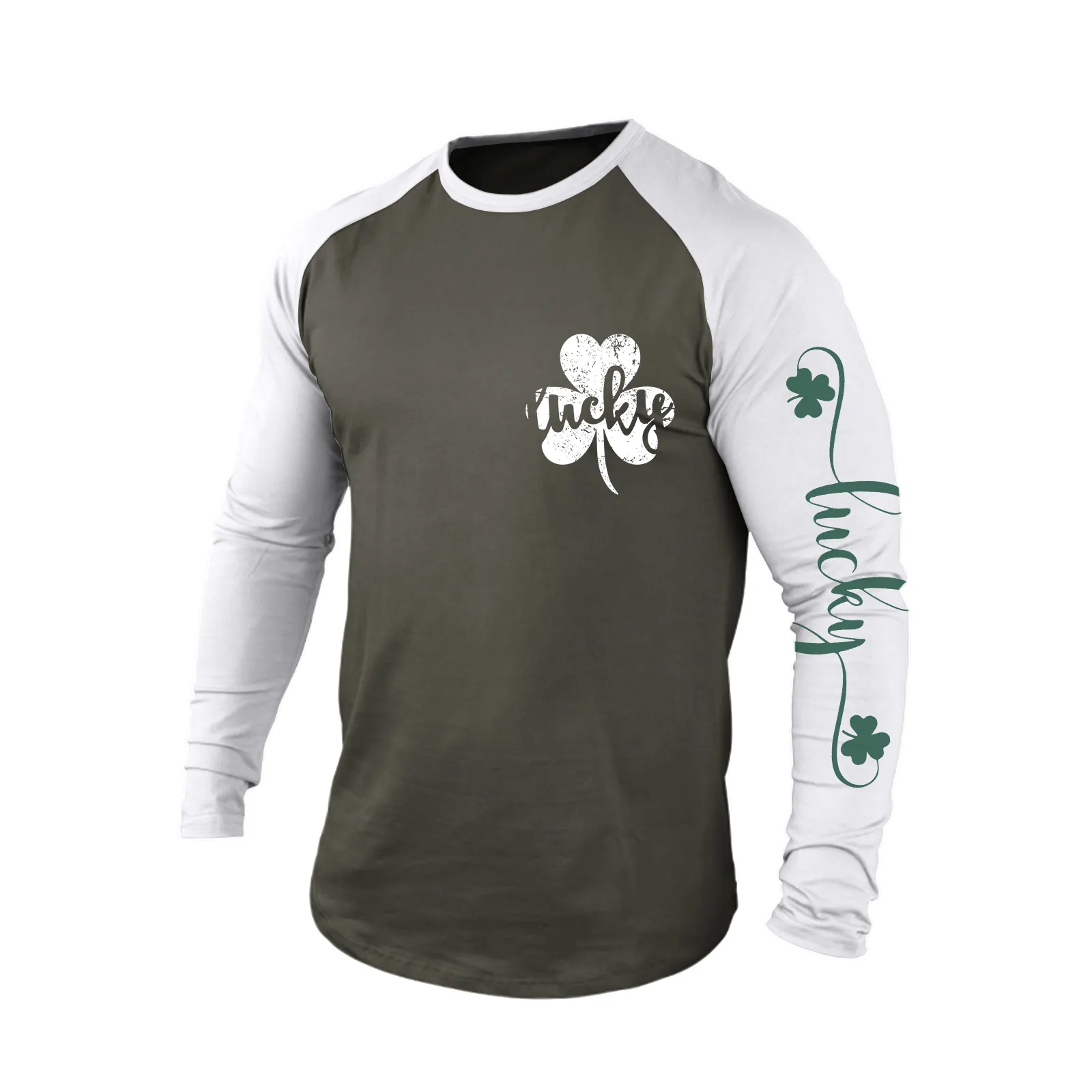LUCKY SHAMROCK 100% COTTON RAGLAN GRAPHIC LONG SLEEVE T-SHIRT