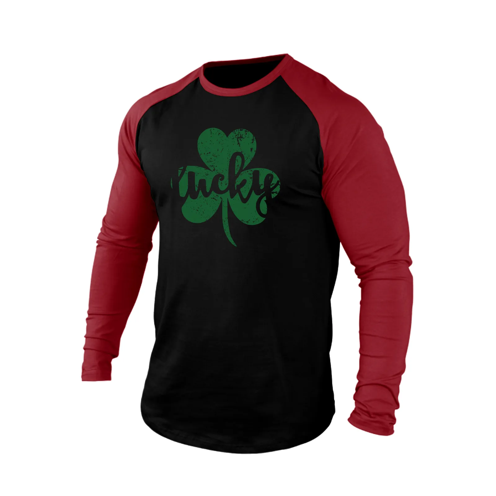 LUCKY SHAMROCK 100% COTTON RAGLAN GRAPHIC LONG SLEEVE T-SHIRT