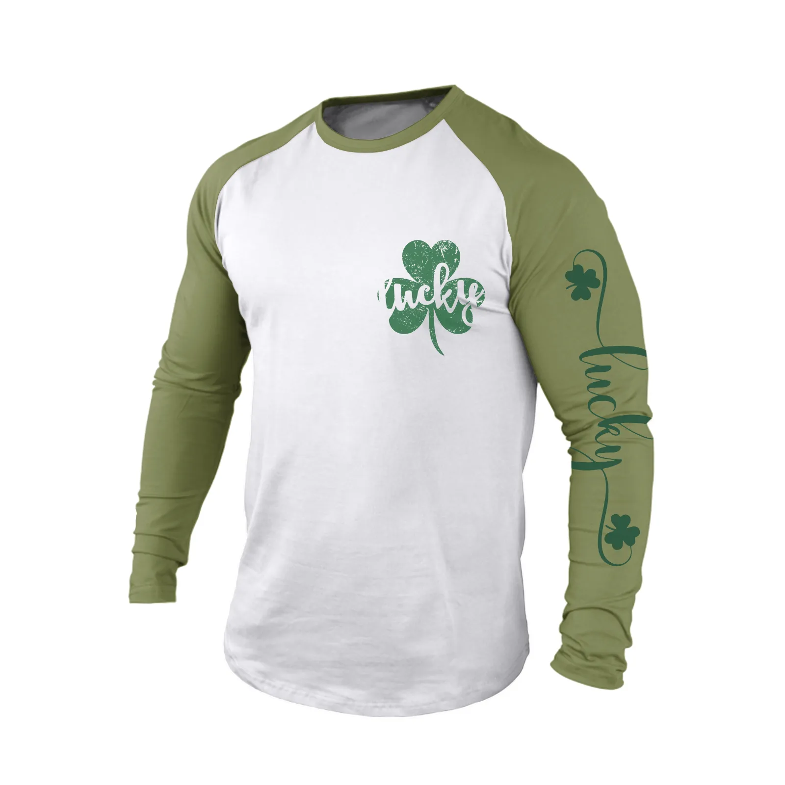 LUCKY SHAMROCK 100% COTTON RAGLAN GRAPHIC LONG SLEEVE T-SHIRT