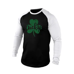 LUCKY SHAMROCK 100% COTTON RAGLAN GRAPHIC LONG SLEEVE T-SHIRT