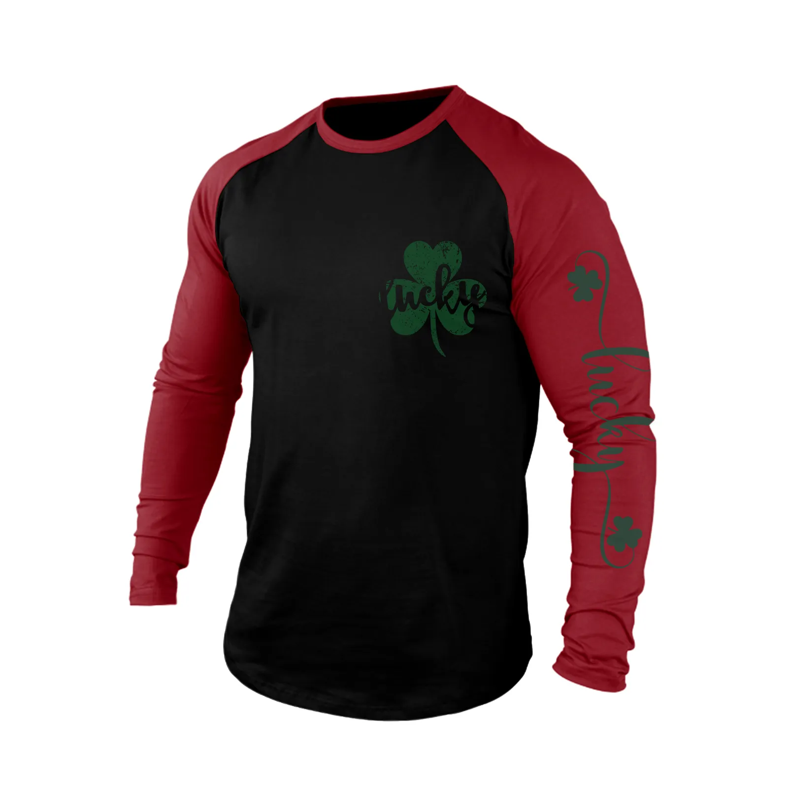 LUCKY SHAMROCK 100% COTTON RAGLAN GRAPHIC LONG SLEEVE T-SHIRT