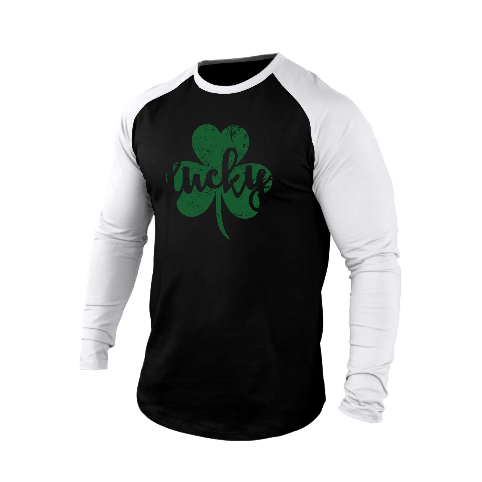 LUCKY SHAMROCK 100% COTTON RAGLAN GRAPHIC LONG SLEEVE T-SHIRT