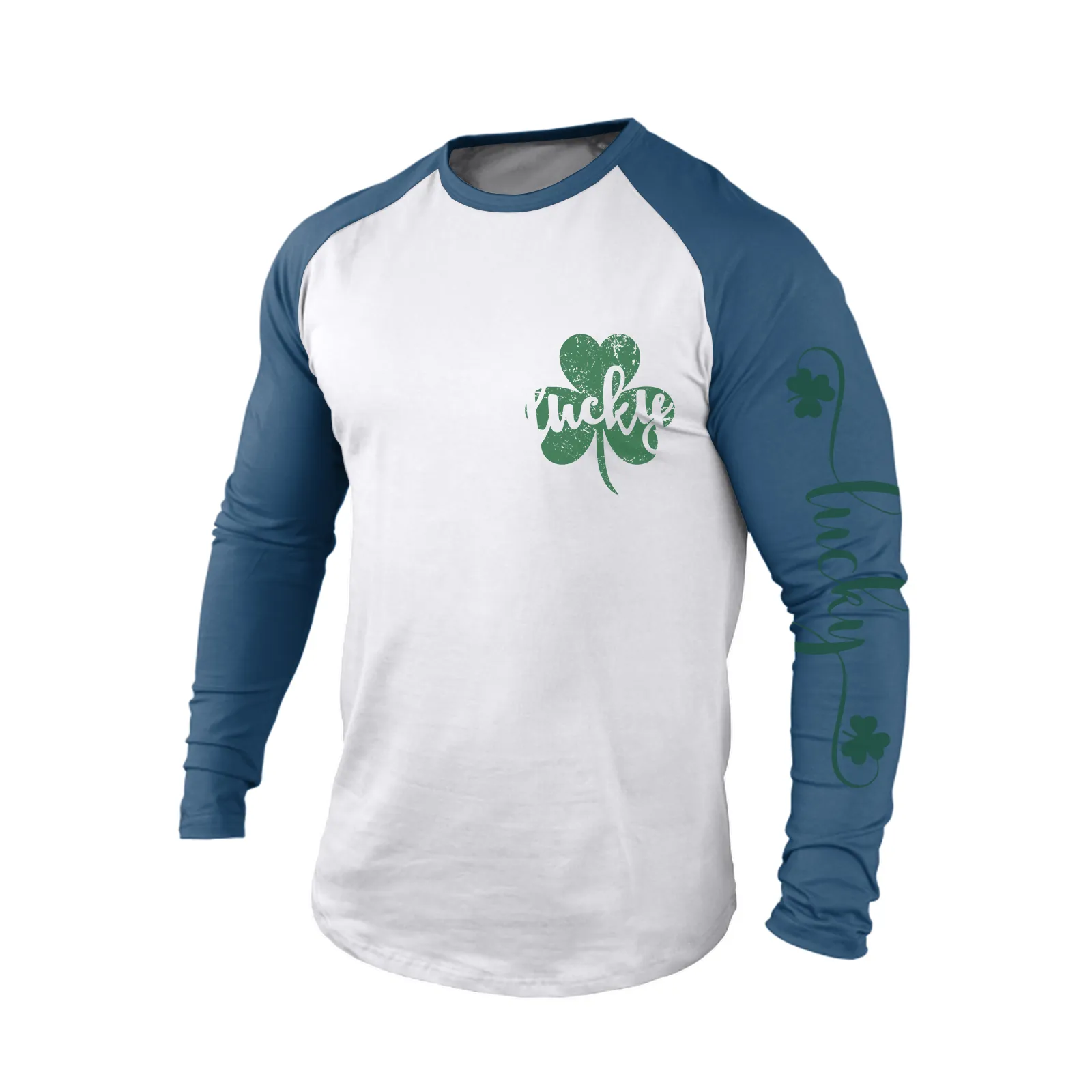 LUCKY SHAMROCK 100% COTTON RAGLAN GRAPHIC LONG SLEEVE T-SHIRT