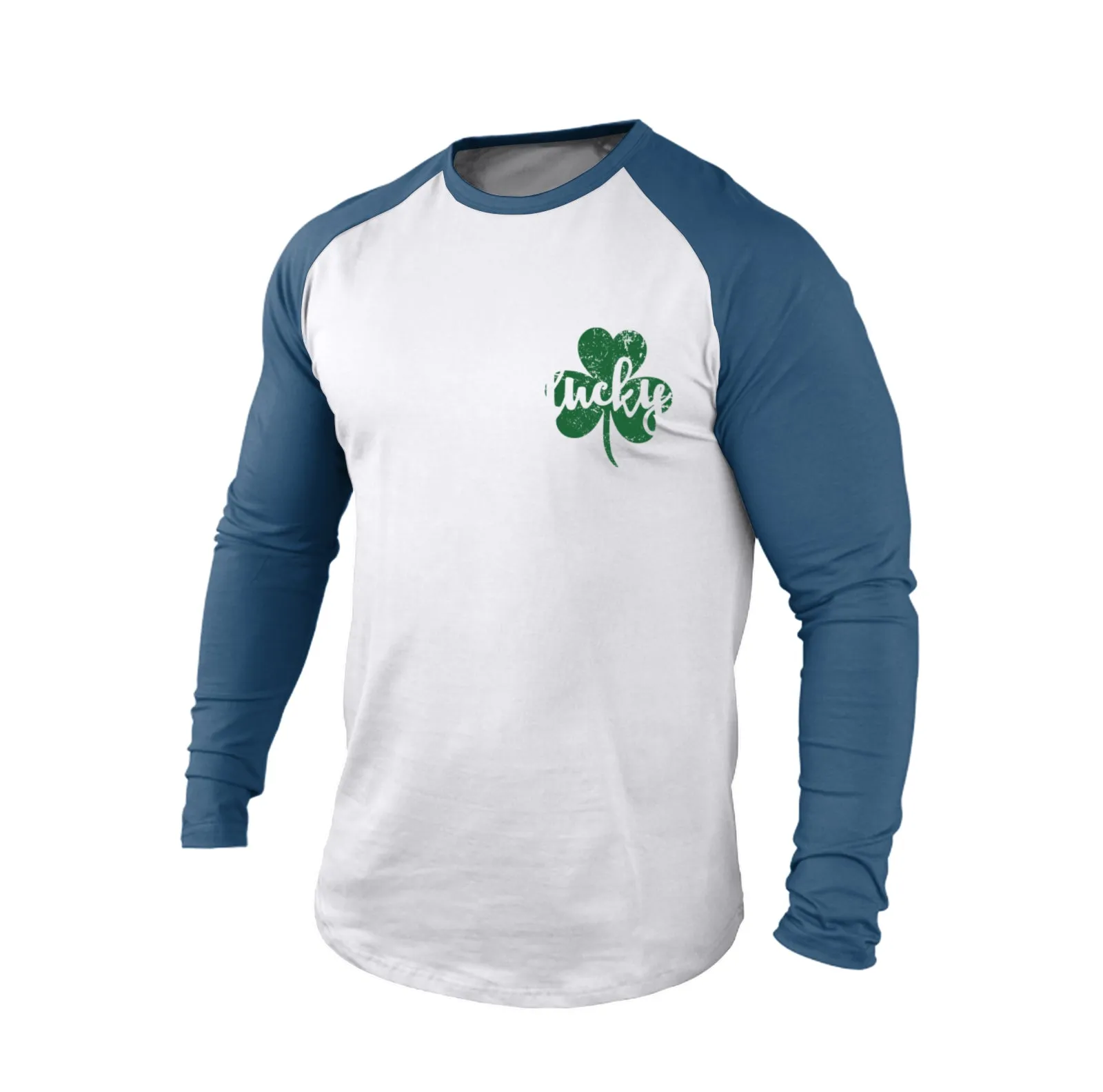 LUCKY SHAMROCK 100% COTTON RAGLAN GRAPHIC LONG SLEEVE T-SHIRT
