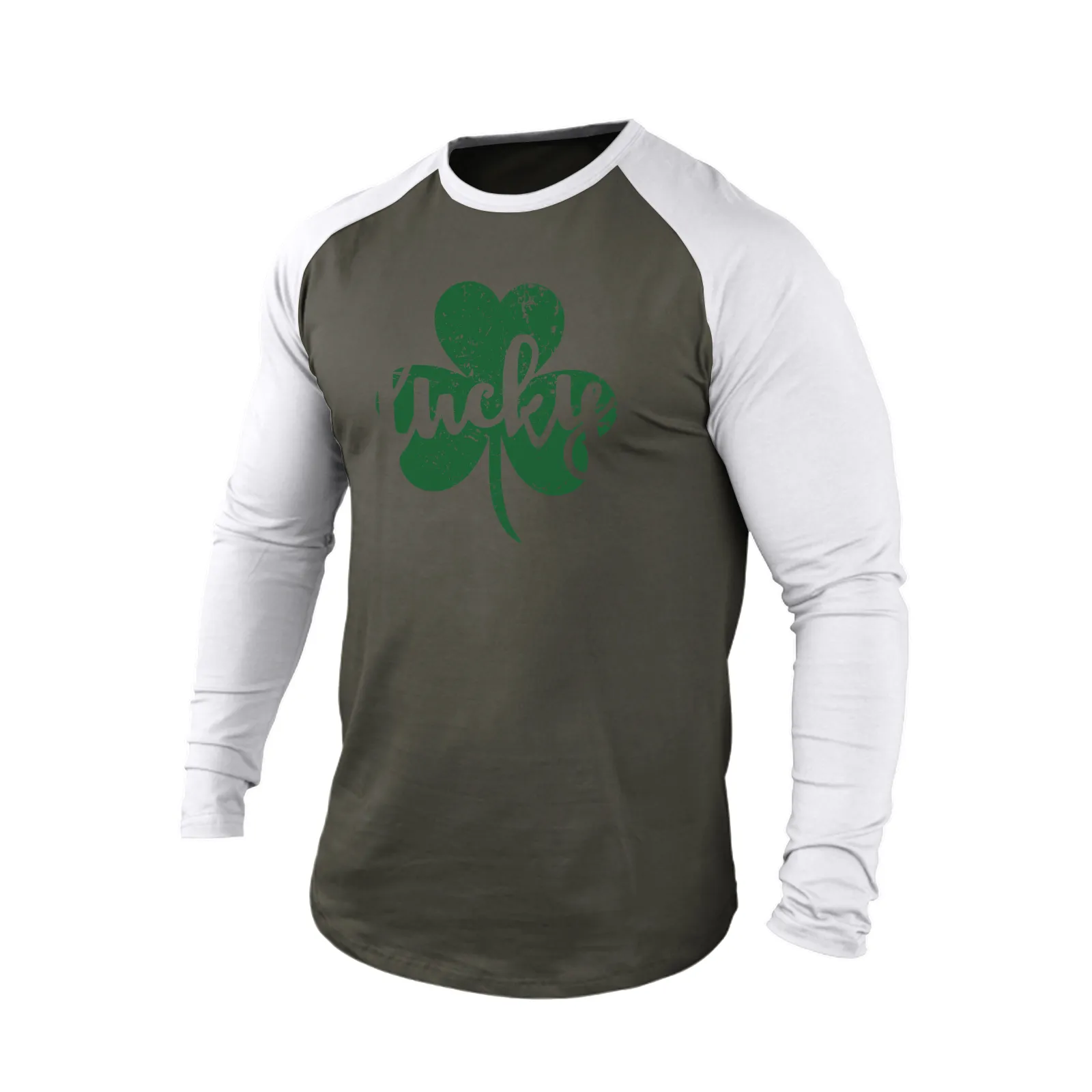 LUCKY SHAMROCK 100% COTTON RAGLAN GRAPHIC LONG SLEEVE T-SHIRT