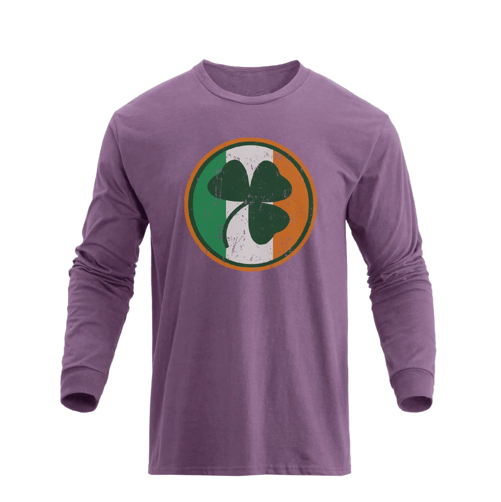 LUCKY SHAMROCK IRELAND FLAG 100% COTTON GRAPHIC LONG SLEEVE T-SHIRT