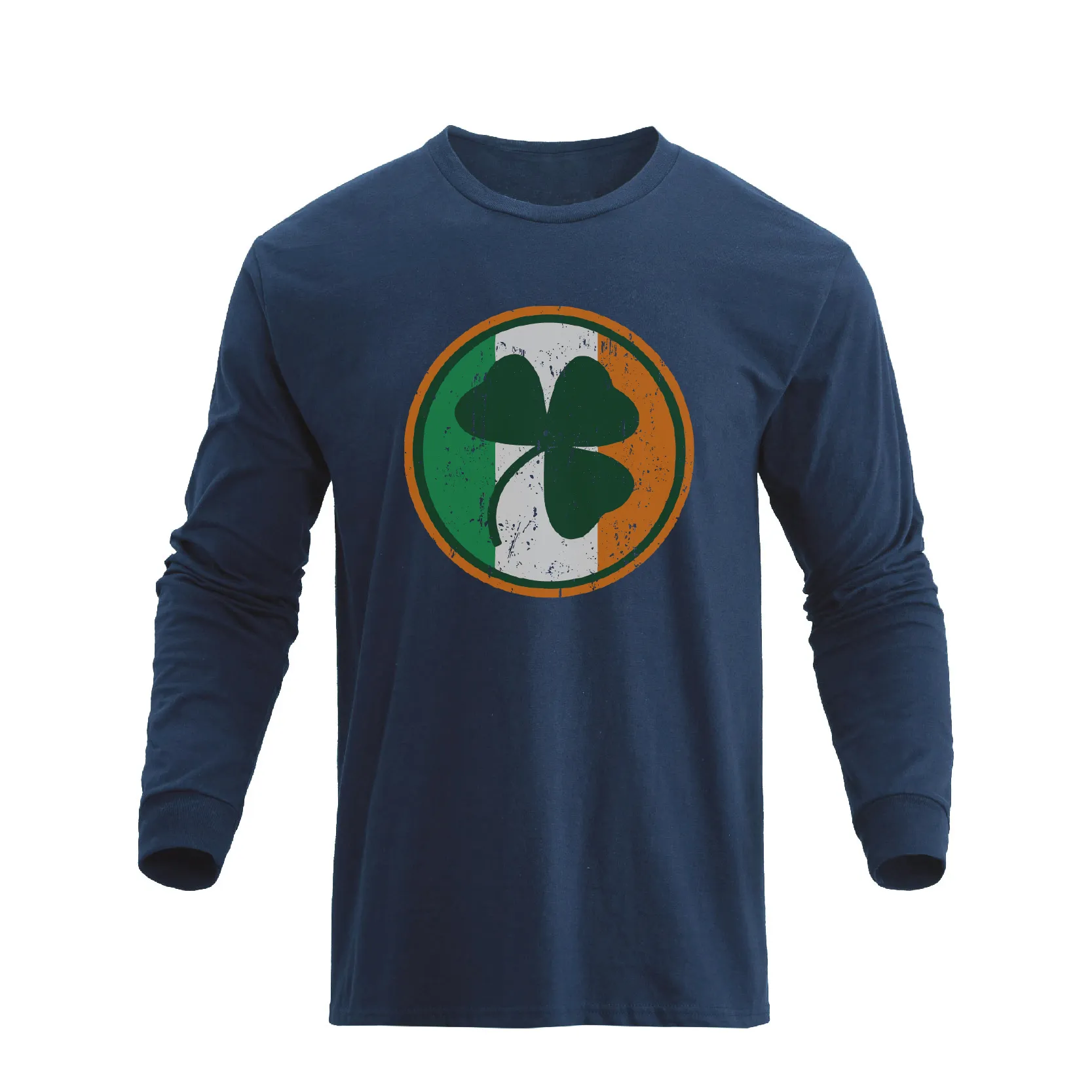 LUCKY SHAMROCK IRELAND FLAG 100% COTTON GRAPHIC LONG SLEEVE T-SHIRT
