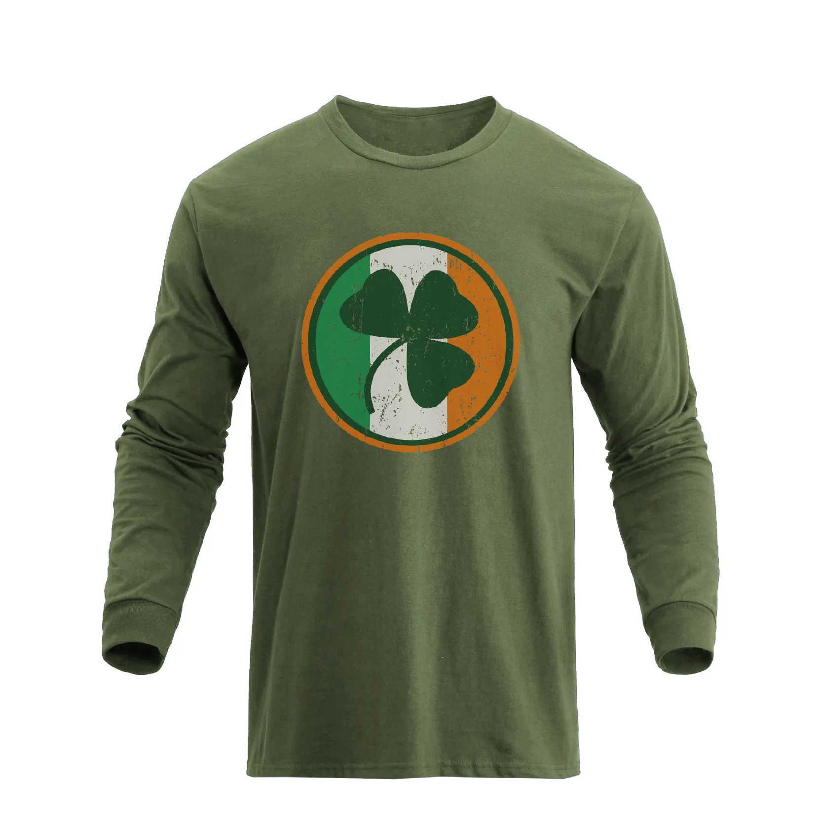 LUCKY SHAMROCK IRELAND FLAG 100% COTTON GRAPHIC LONG SLEEVE T-SHIRT