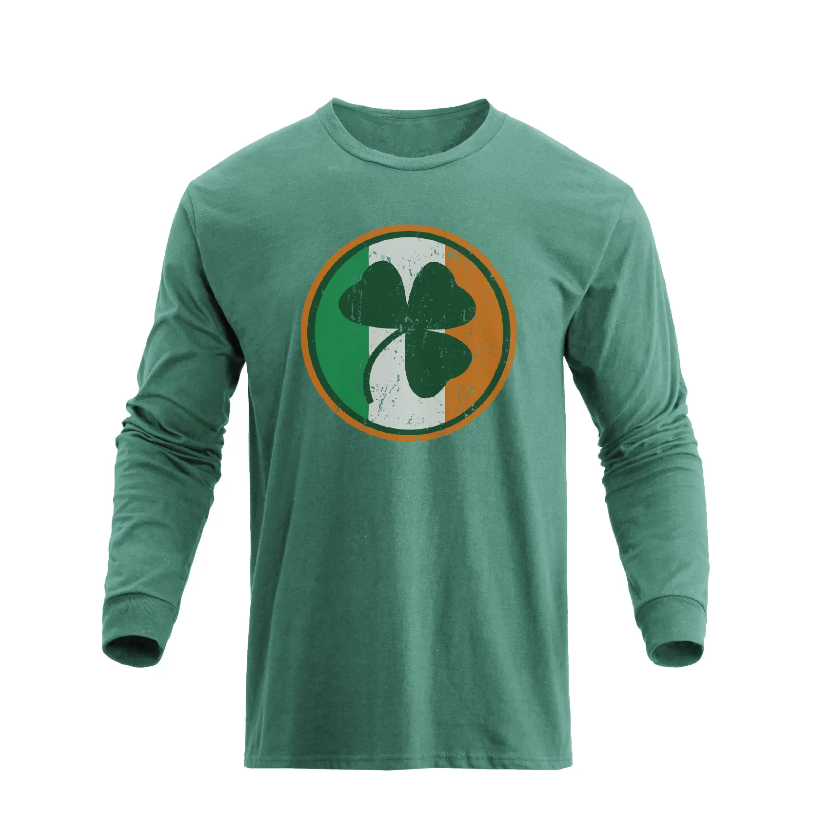 LUCKY SHAMROCK IRELAND FLAG 100% COTTON GRAPHIC LONG SLEEVE T-SHIRT