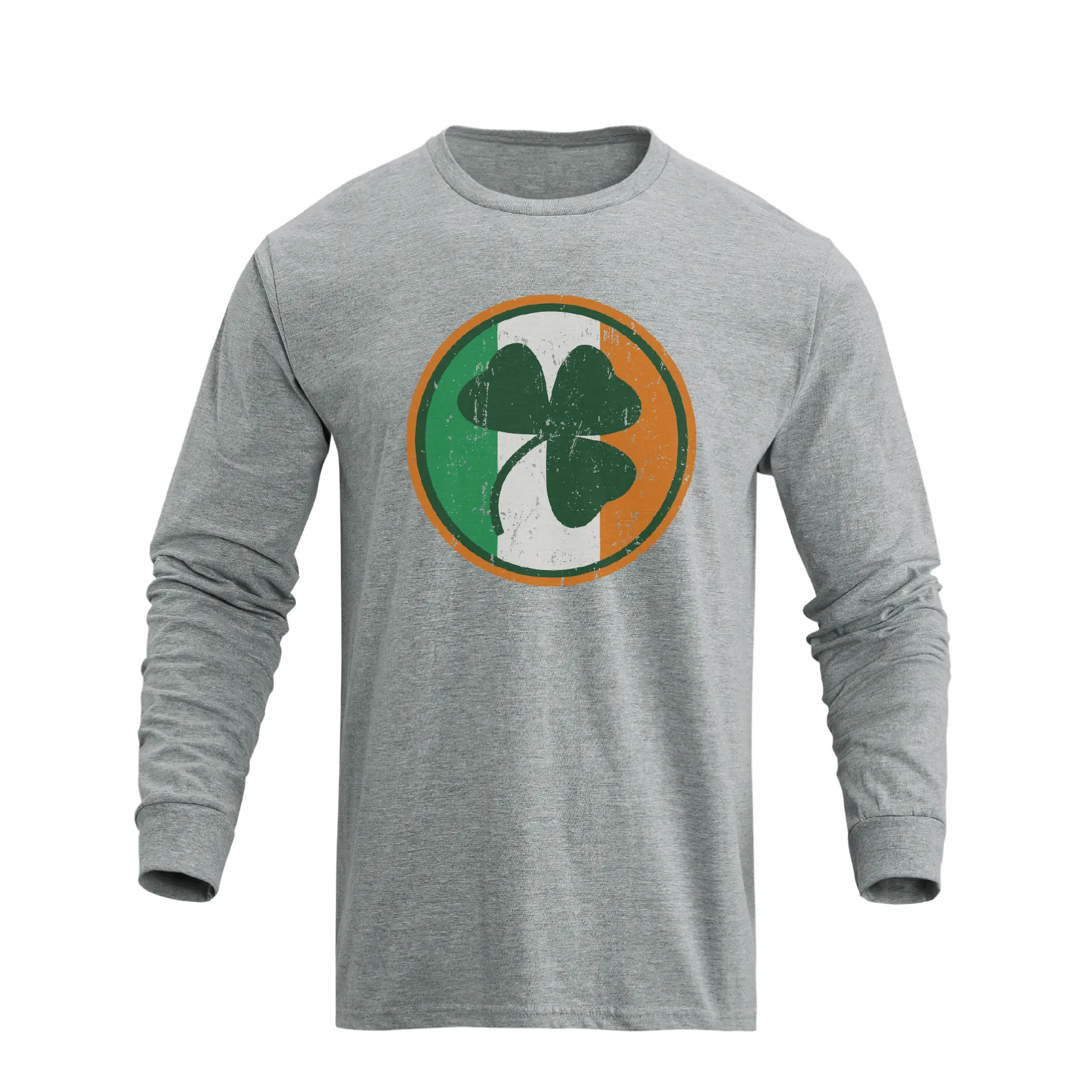 LUCKY SHAMROCK IRELAND FLAG 100% COTTON GRAPHIC LONG SLEEVE T-SHIRT