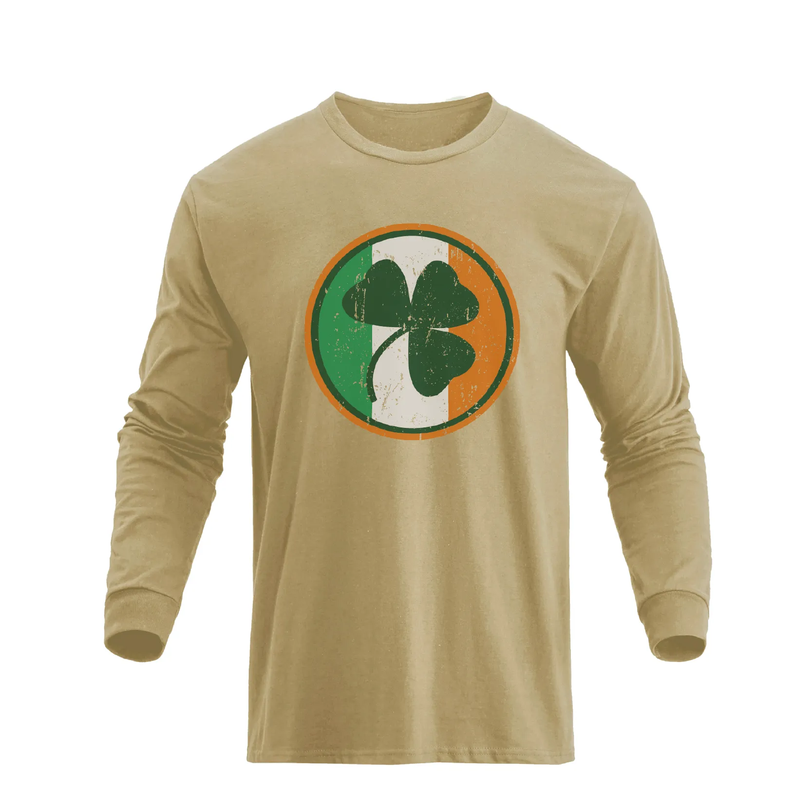 LUCKY SHAMROCK IRELAND FLAG 100% COTTON GRAPHIC LONG SLEEVE T-SHIRT