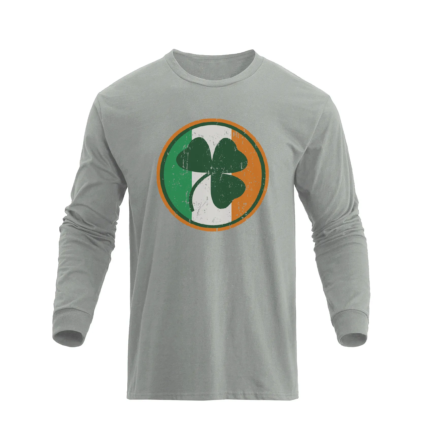 LUCKY SHAMROCK IRELAND FLAG 100% COTTON GRAPHIC LONG SLEEVE T-SHIRT