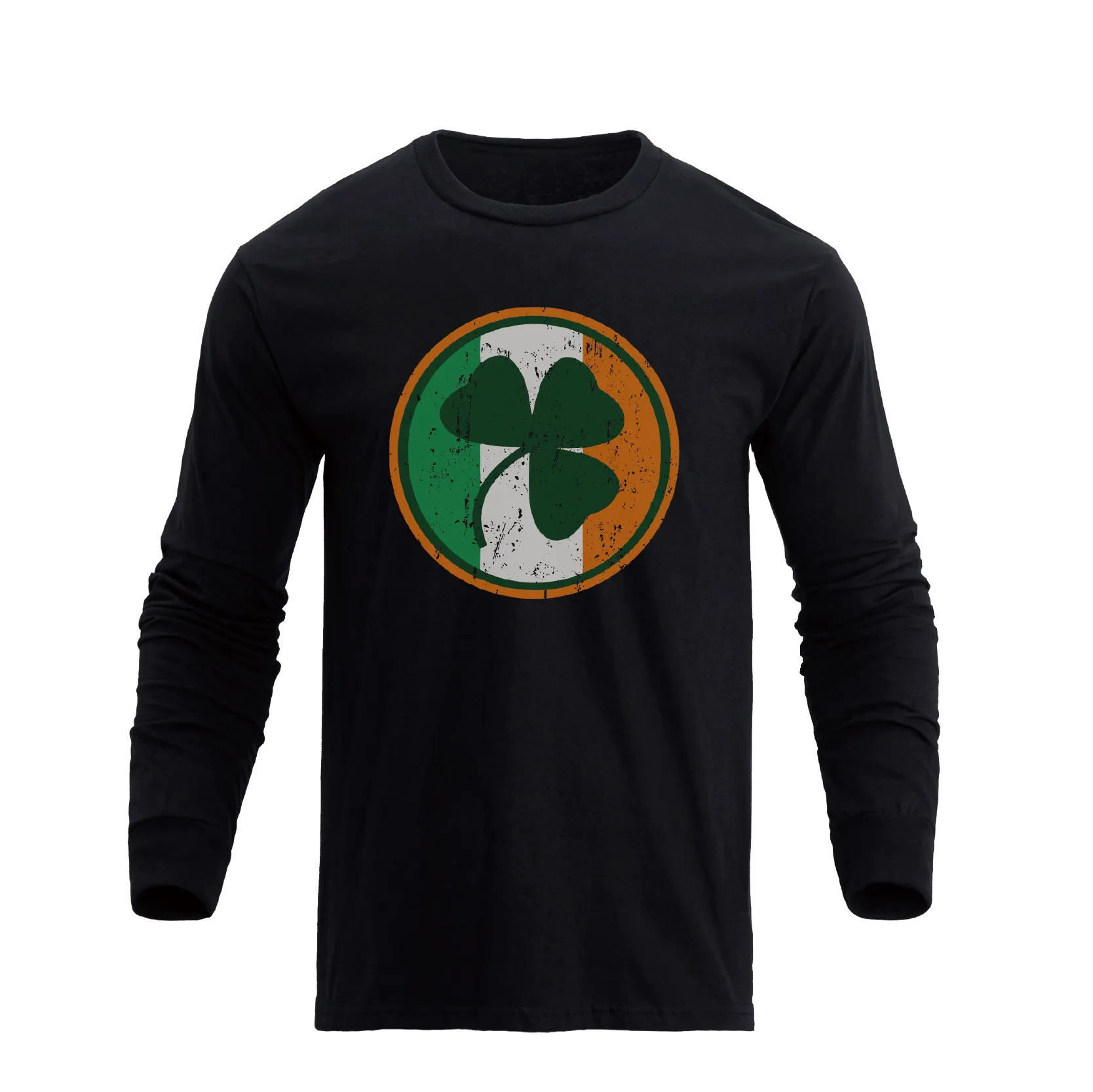 LUCKY SHAMROCK IRELAND FLAG 100% COTTON GRAPHIC LONG SLEEVE T-SHIRT