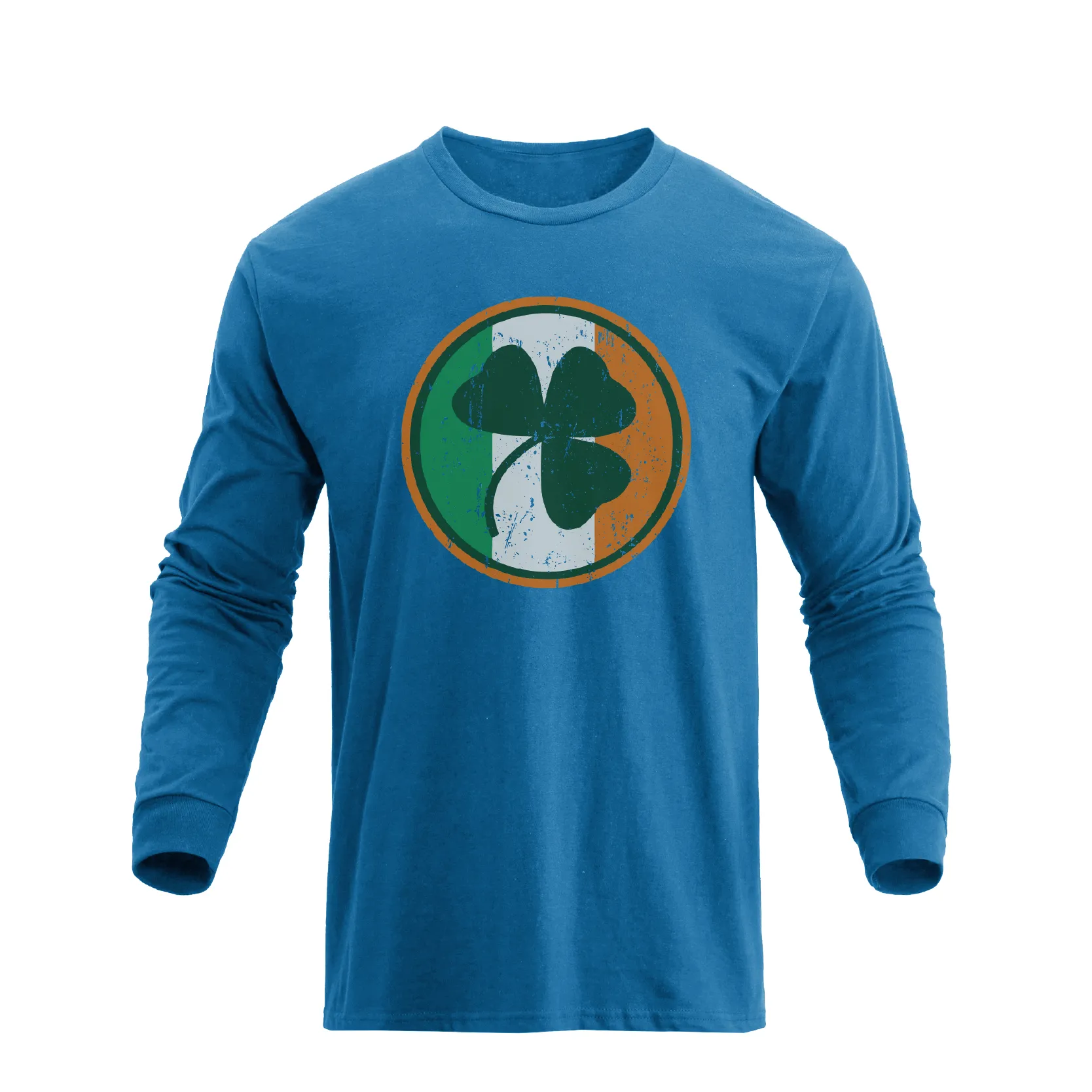 LUCKY SHAMROCK IRELAND FLAG 100% COTTON GRAPHIC LONG SLEEVE T-SHIRT