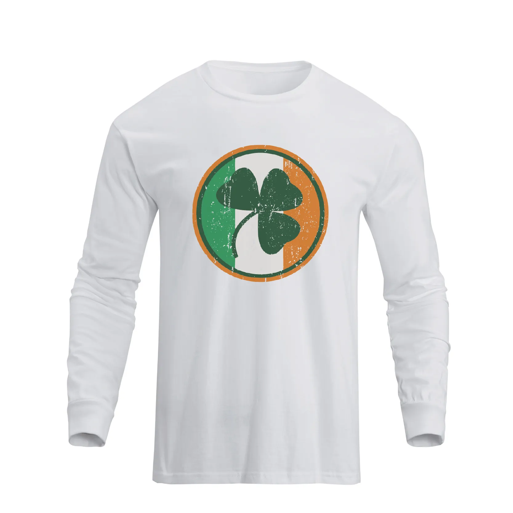 LUCKY SHAMROCK IRELAND FLAG 100% COTTON GRAPHIC LONG SLEEVE T-SHIRT
