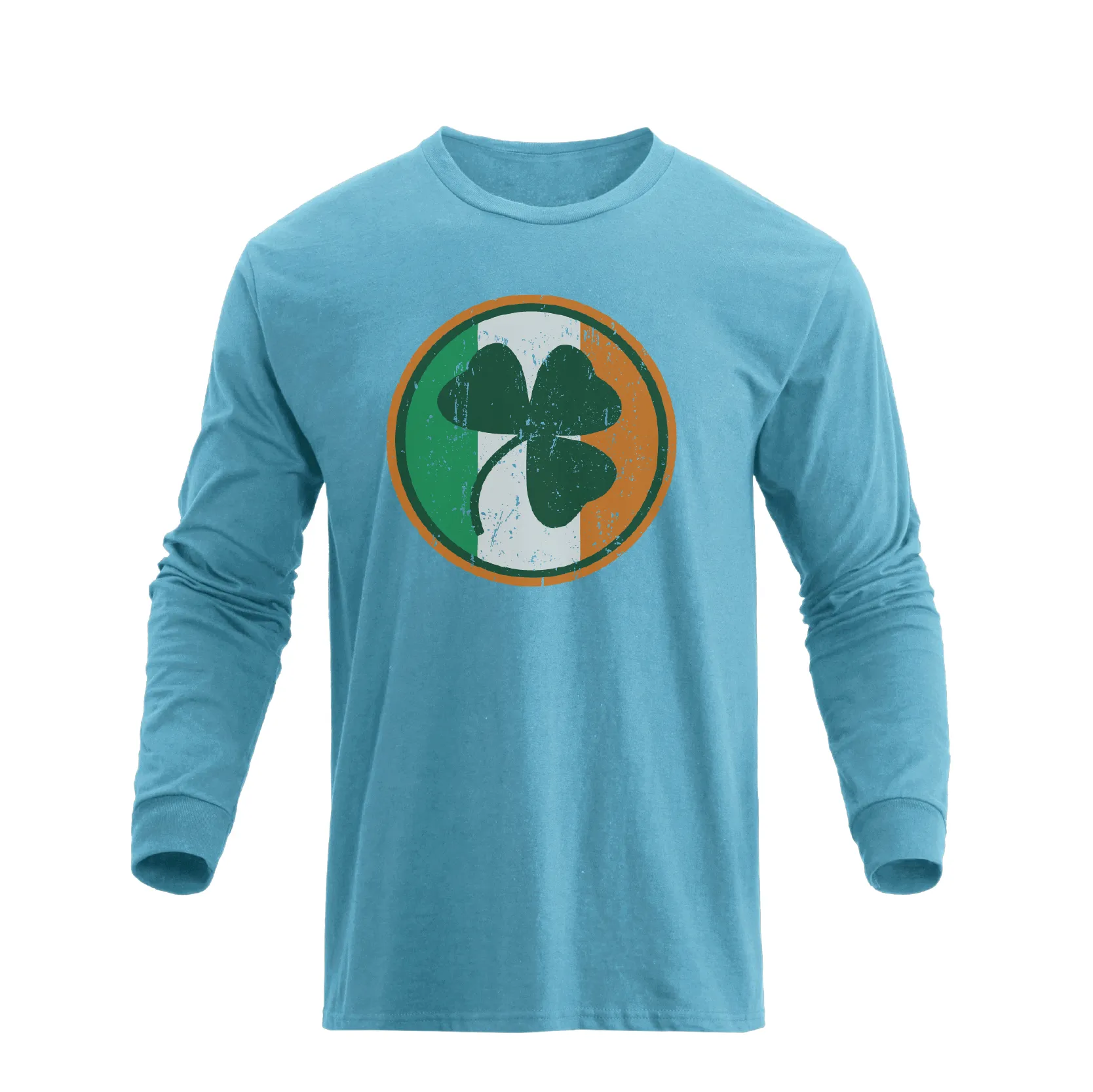 LUCKY SHAMROCK IRELAND FLAG 100% COTTON GRAPHIC LONG SLEEVE T-SHIRT
