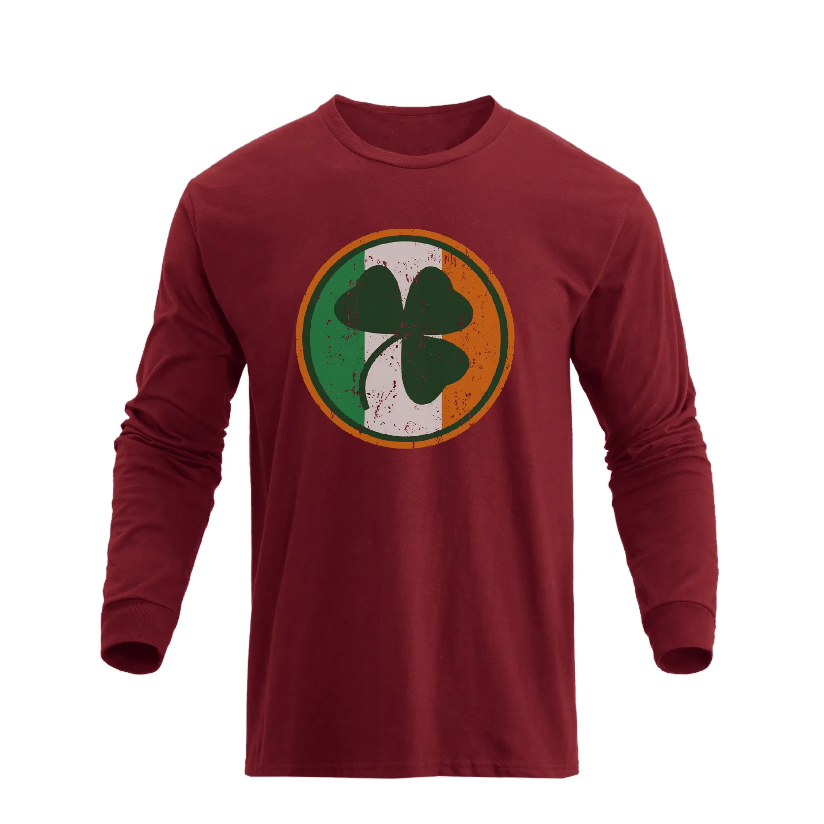 LUCKY SHAMROCK IRELAND FLAG 100% COTTON GRAPHIC LONG SLEEVE T-SHIRT