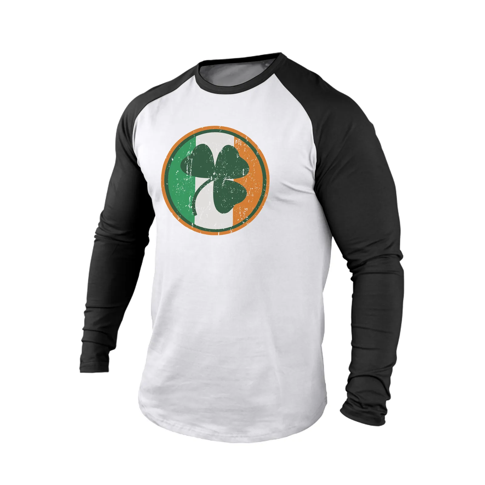 LUCKY SHAMROCK IRELAND FLAG 100% COTTON RAGLAN GRAPHIC LONG SLEEVE T-SHIRT