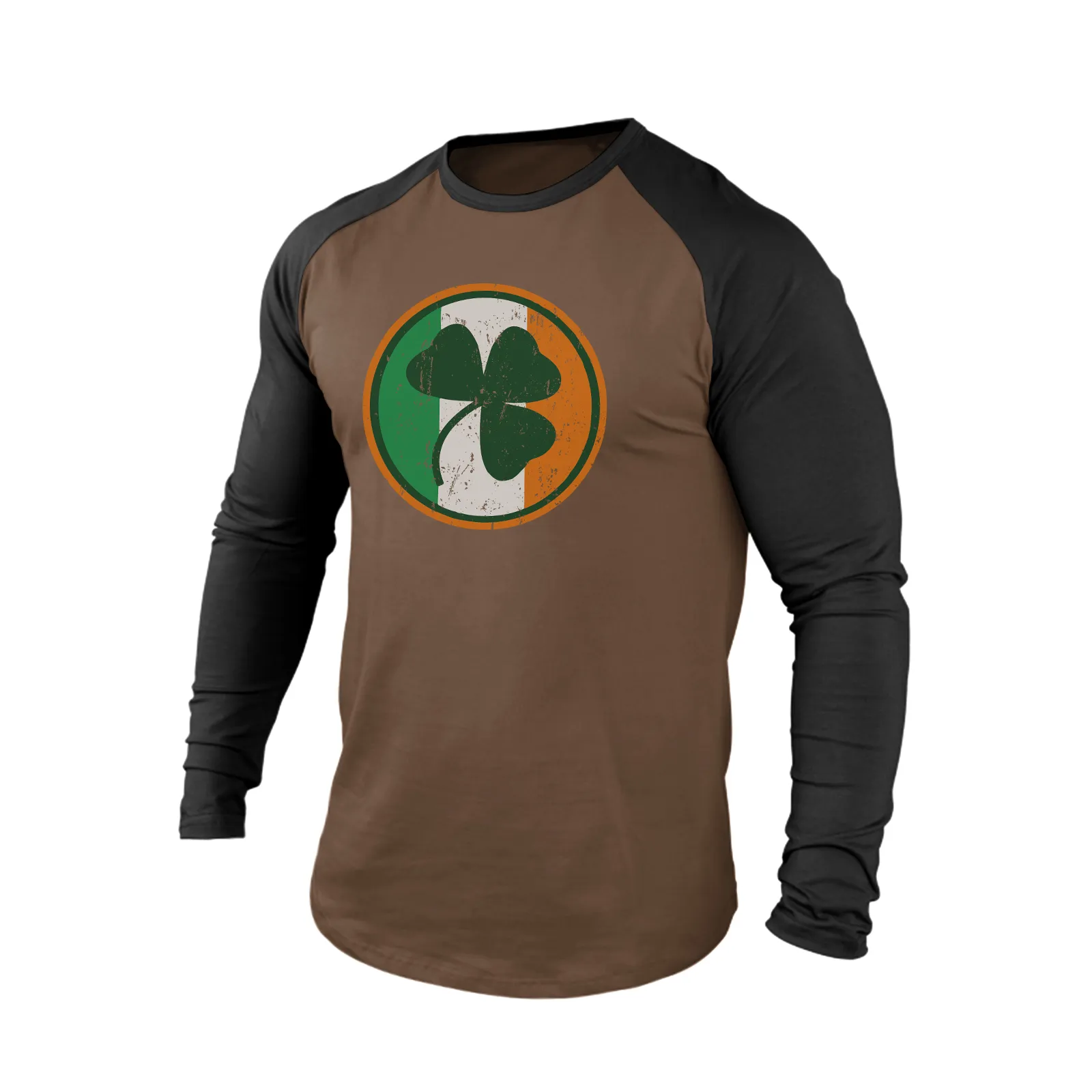 LUCKY SHAMROCK IRELAND FLAG 100% COTTON RAGLAN GRAPHIC LONG SLEEVE T-SHIRT