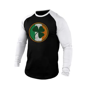 LUCKY SHAMROCK IRELAND FLAG 100% COTTON RAGLAN GRAPHIC LONG SLEEVE T-SHIRT