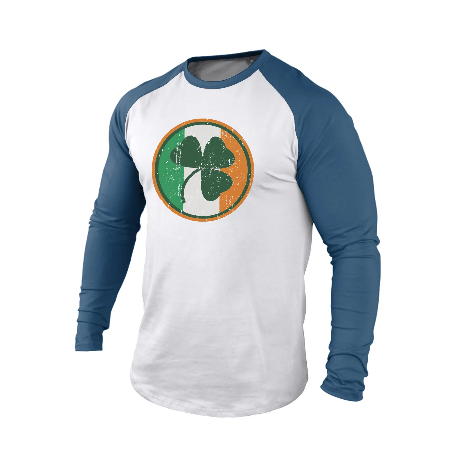 LUCKY SHAMROCK IRELAND FLAG 100% COTTON RAGLAN GRAPHIC LONG SLEEVE T-SHIRT