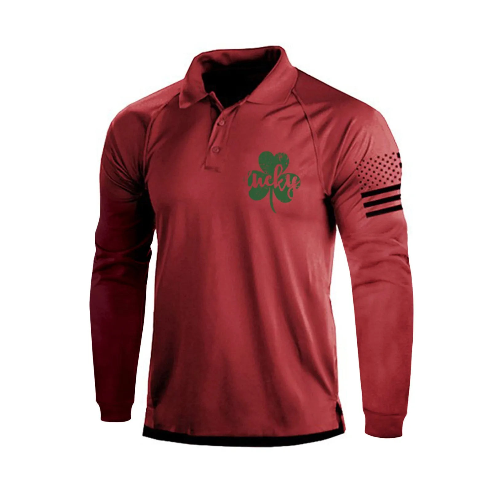 LUCKY SHAMROCK RAGLAN GRAPHIC LONG SLEEVE POLO SHIRT
