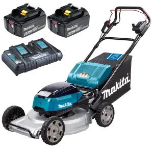 Makita 53cm Lawn Mower Kit Twin 18V LXT Li-ion Cordless Garden Grass Outdoor 2 x 6Ah Battery and Dual Rapid Charger DLM533PG2