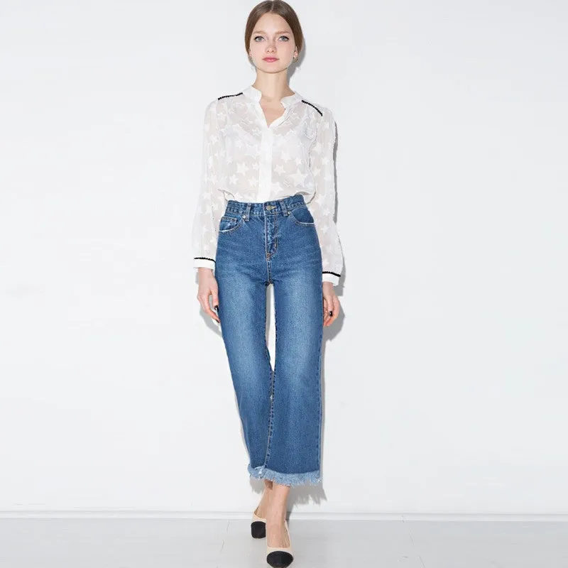 Mandy White Sheer Long Sleeve Star Shirt