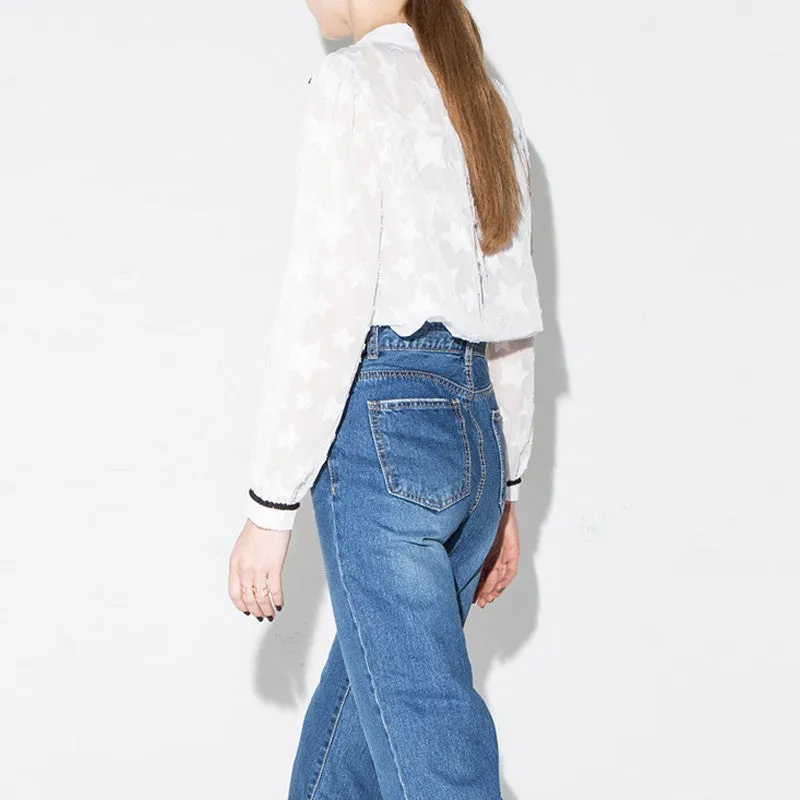 Mandy White Sheer Long Sleeve Star Shirt