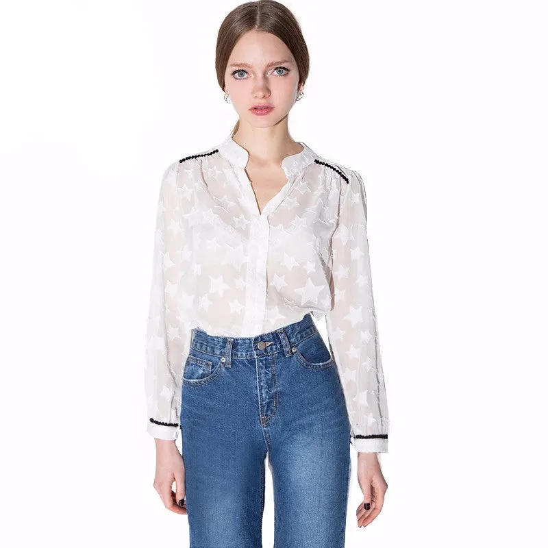 Mandy White Sheer Long Sleeve Star Shirt