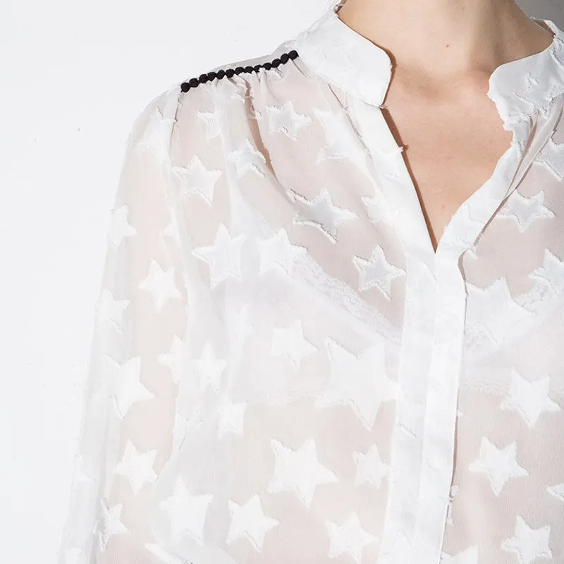 Mandy White Sheer Long Sleeve Star Shirt