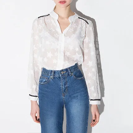 Mandy White Sheer Long Sleeve Star Shirt