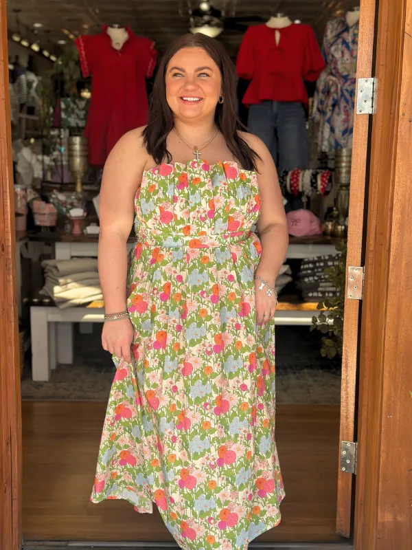 Marigold Floral Strapless Dress