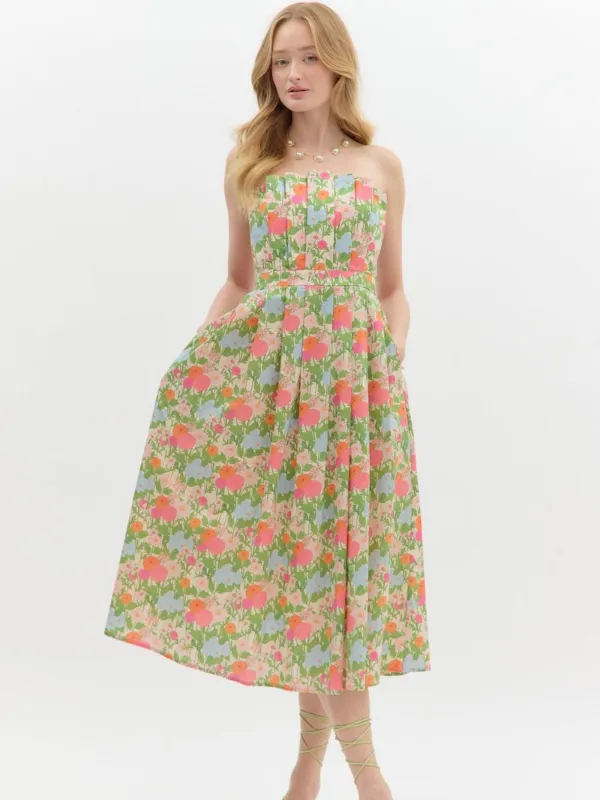 Marigold Floral Strapless Dress