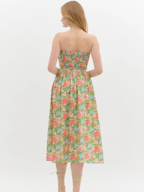 Marigold Floral Strapless Dress