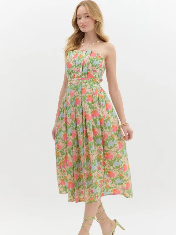 Marigold Floral Strapless Dress