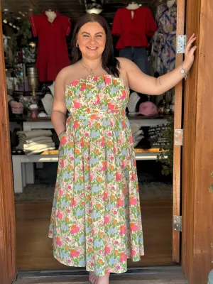 Marigold Floral Strapless Dress