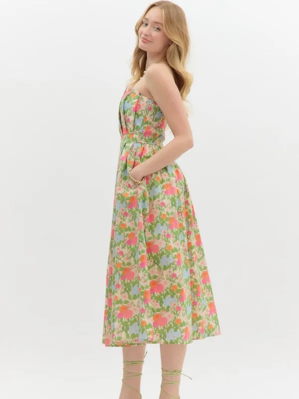 Marigold Floral Strapless Dress