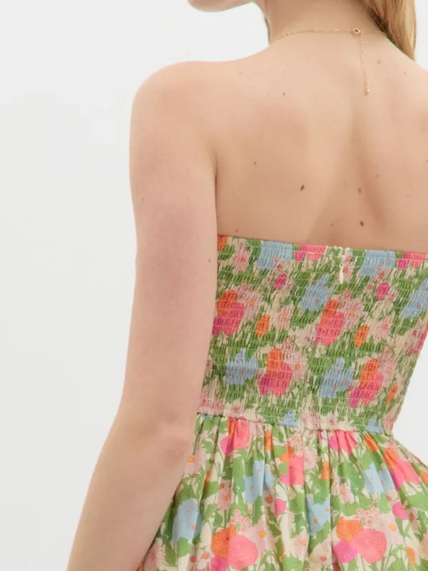 Marigold Floral Strapless Dress