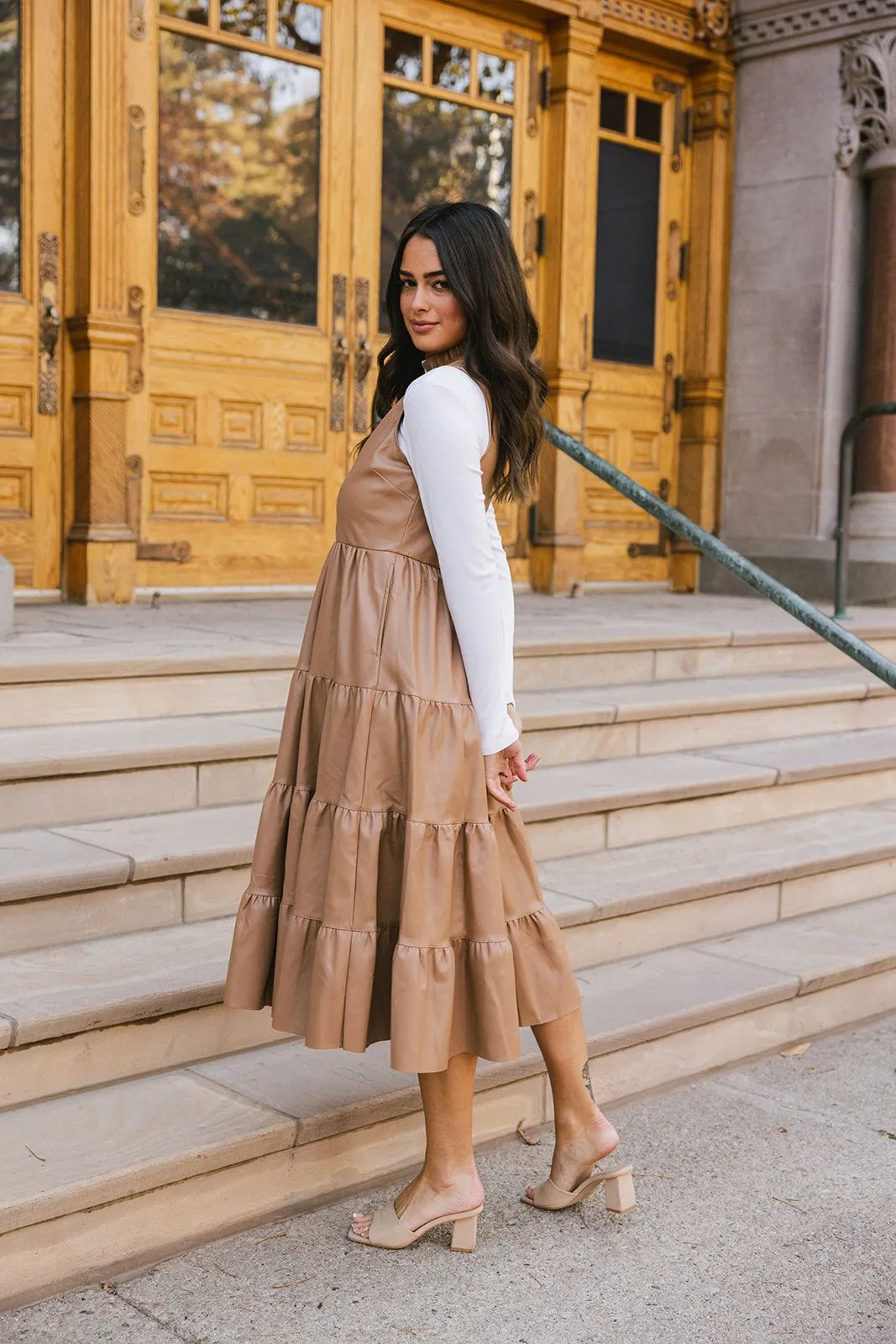 Meet Me at Midnight Faux Leather Midi Dress