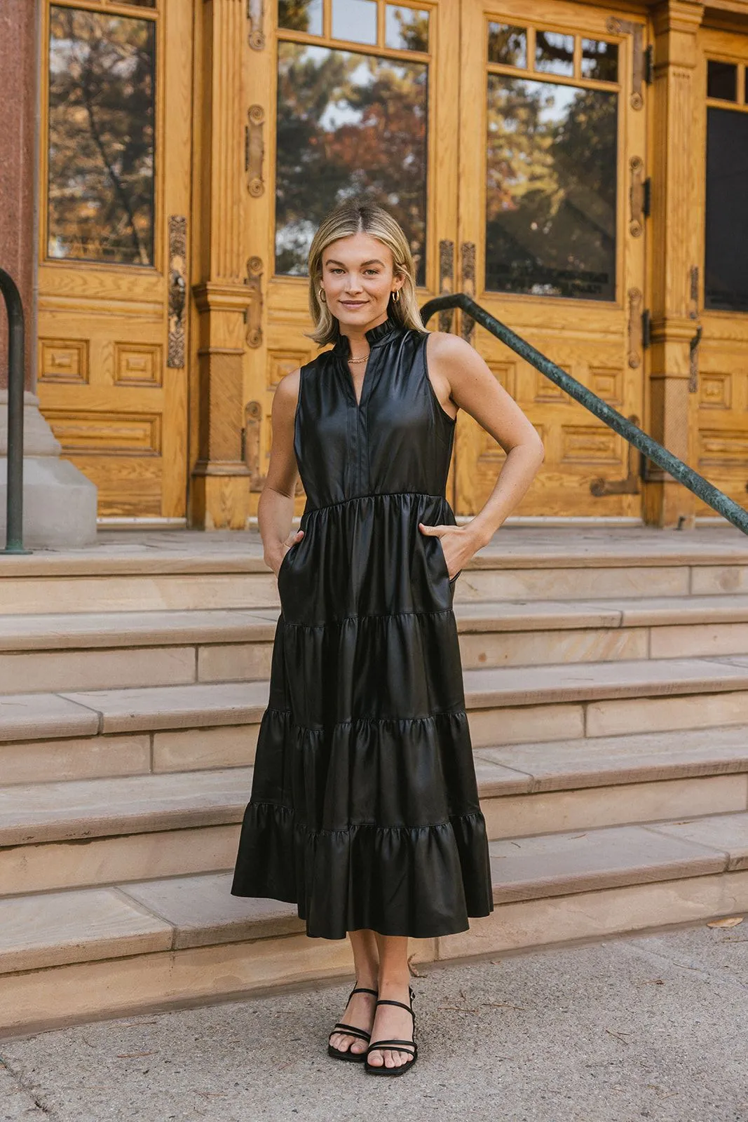 Meet Me at Midnight Faux Leather Midi Dress