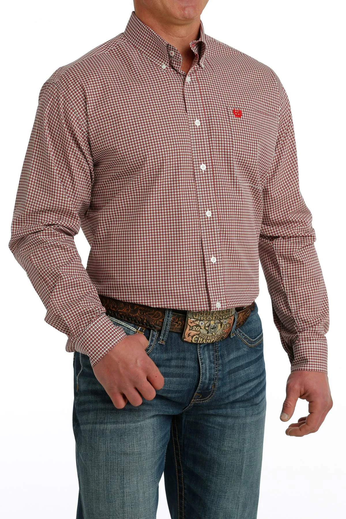 Mens Cinch L/S Red Print Shirt