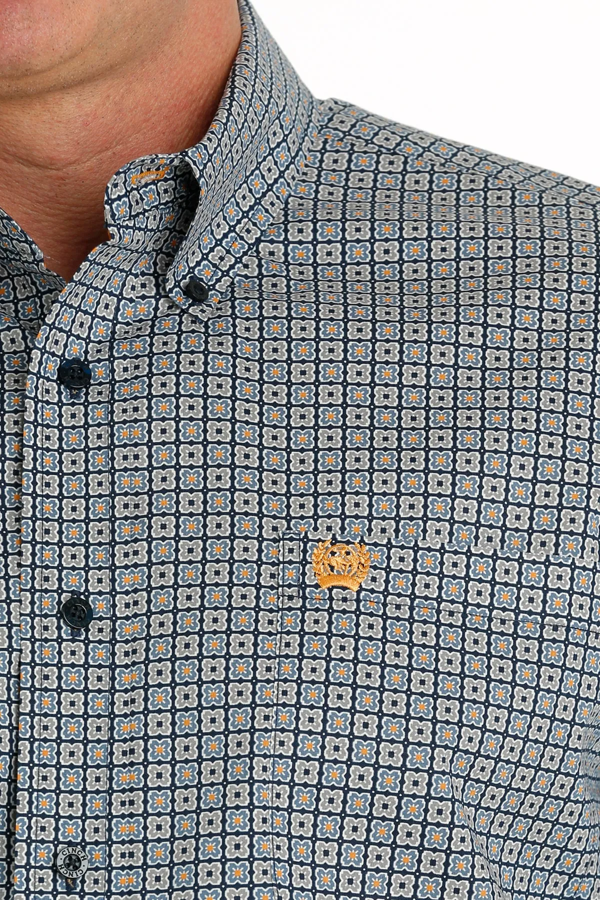 MENS CINCH NAY AND ORANGE PRINT L/S