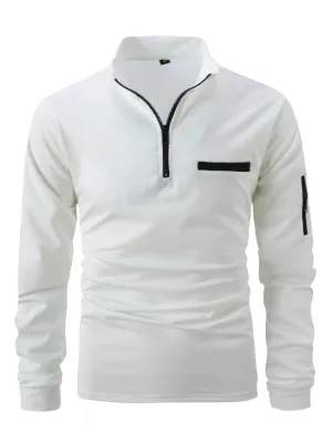 Men's Half Zip Stand Collar Long Sleeve Autumn Polo Shirt