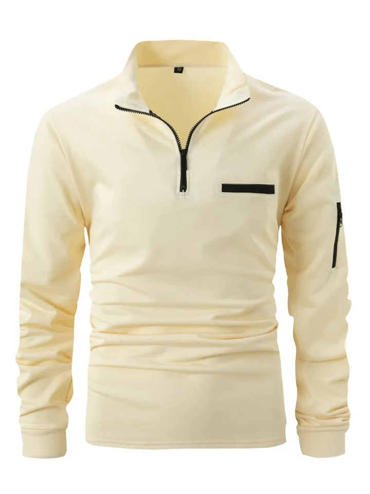 Men's Half Zip Stand Collar Long Sleeve Autumn Polo Shirt