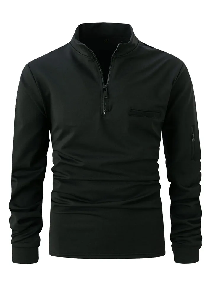 Men's Half Zip Stand Collar Long Sleeve Autumn Polo Shirt