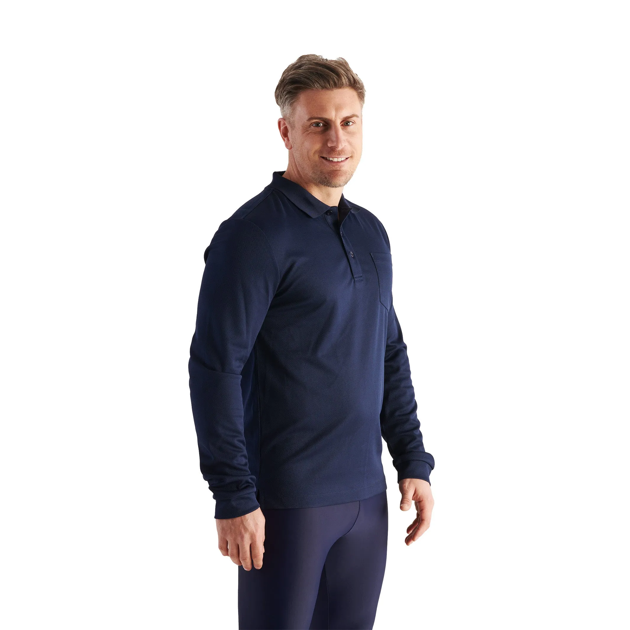 Mens Long Sleeve Pocket Polo - Navy