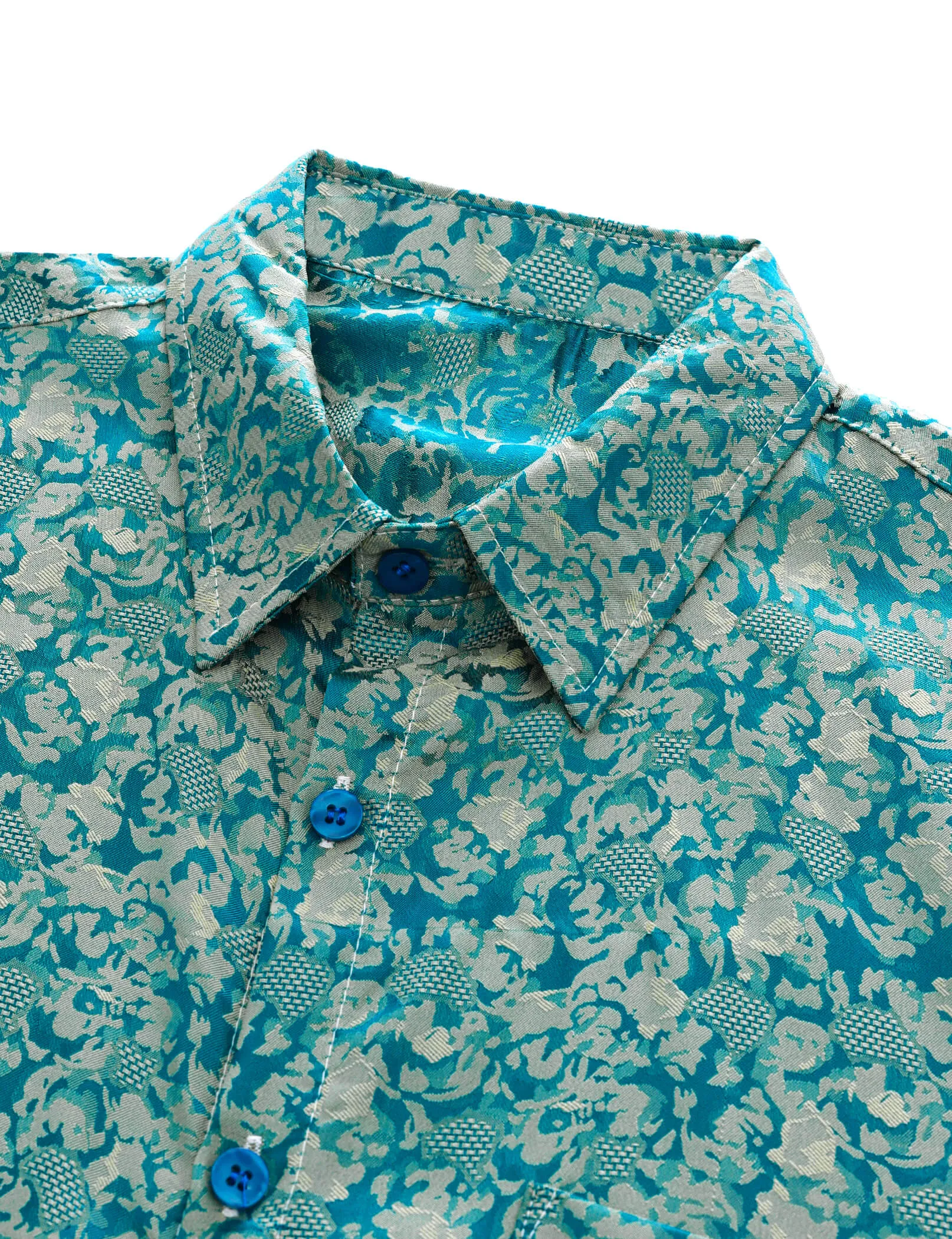 Men's Summer Jacquard Satin Casual Short Sleeve Button Up Shirts