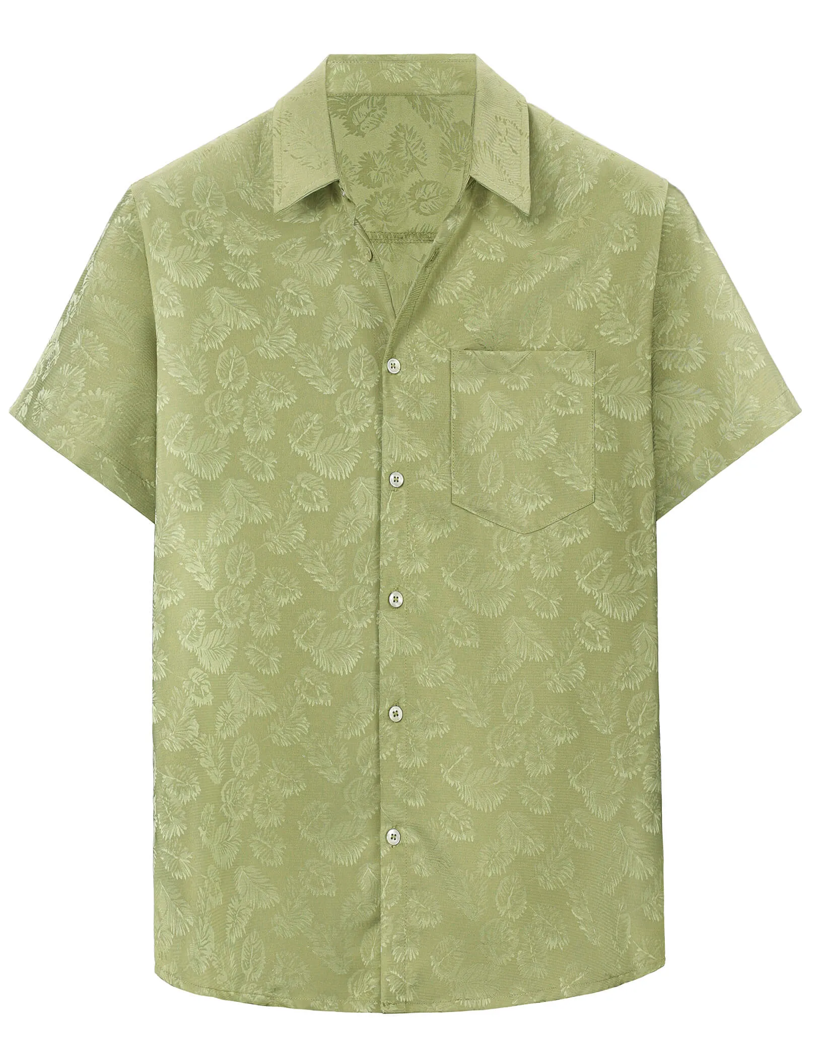 Men's Summer Jacquard Satin Casual Short Sleeve Button Up Shirts